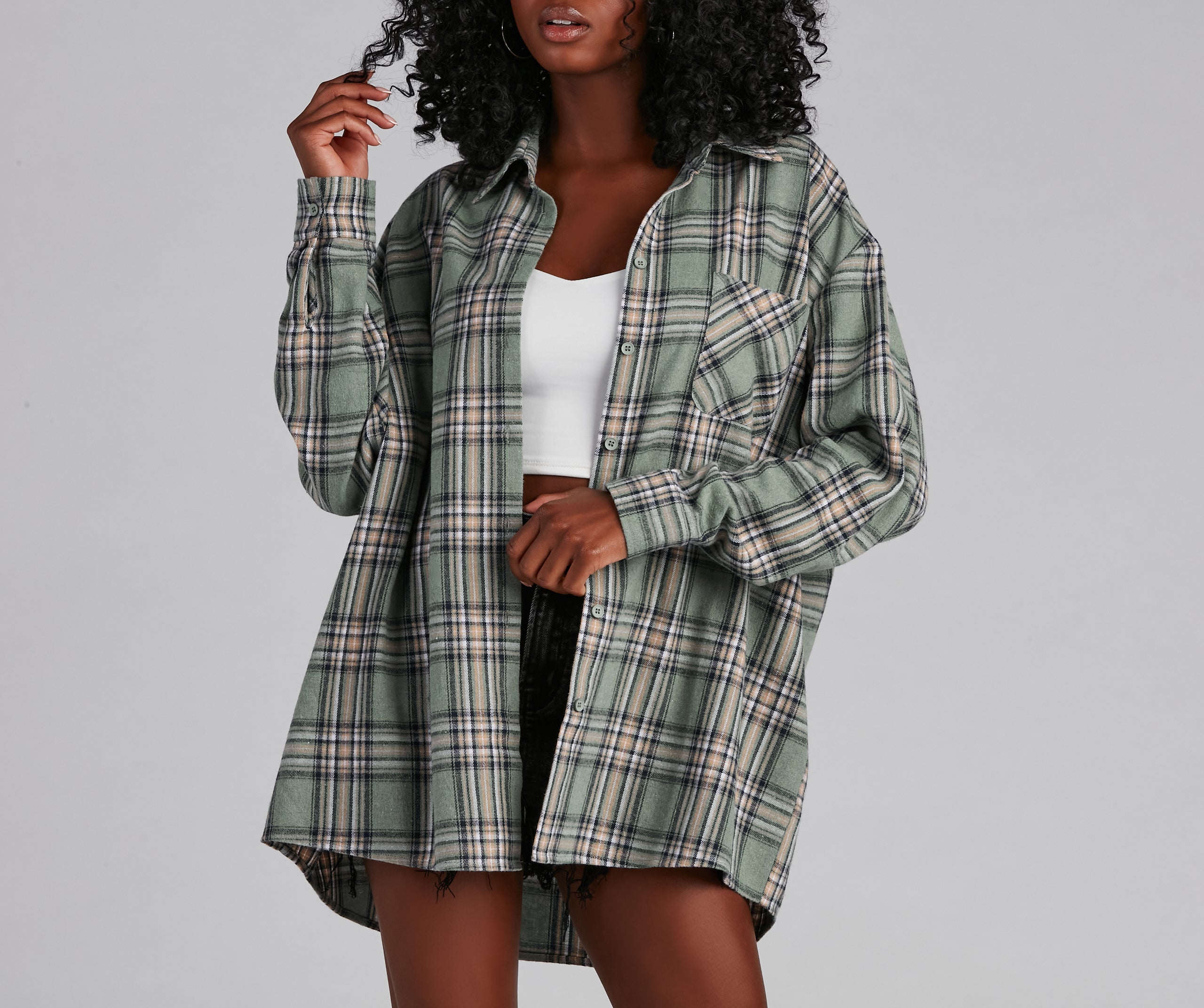 So Chill Plaid Button-Up Tunic