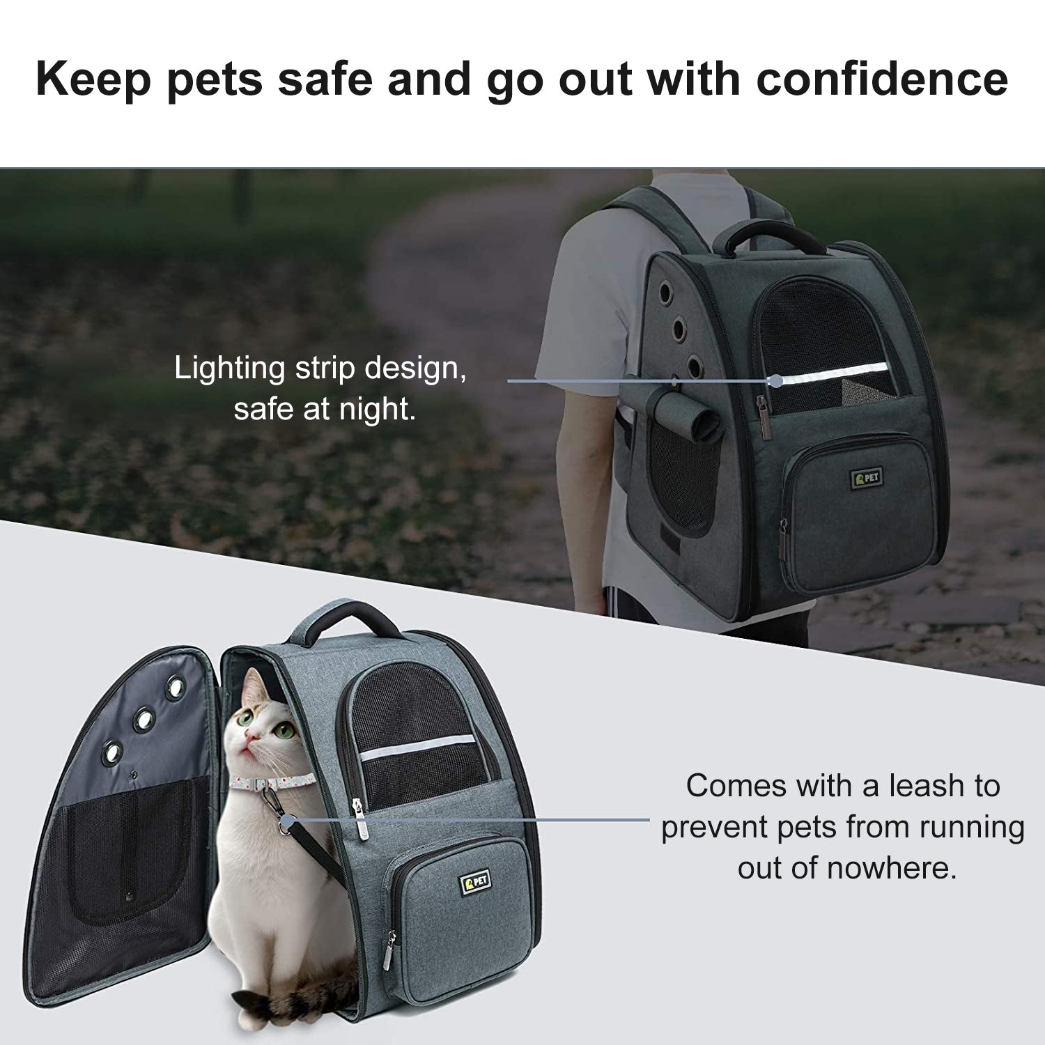 X XBEN Comfortable Dog Cat Backpack Carrier for Travel Hiking Walking Cycling Suitable for Pet up to 22 Pounds， Grey