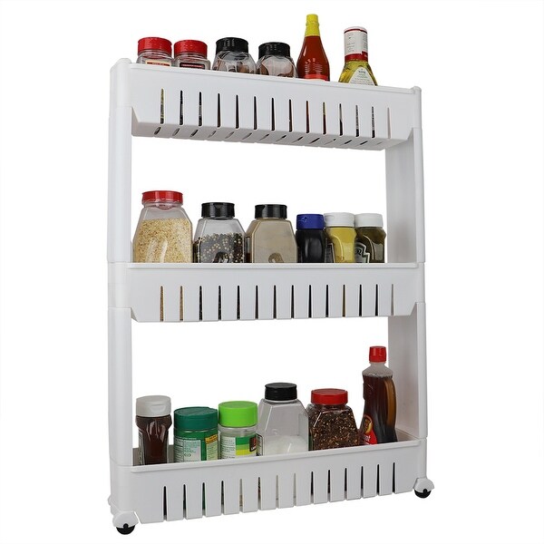 Premius 3-Tier Kitchen Storage Cart With Wheels， White， 21.5x5x28.7 Inches - 21.5x5x28.7 Inches - - 35638626