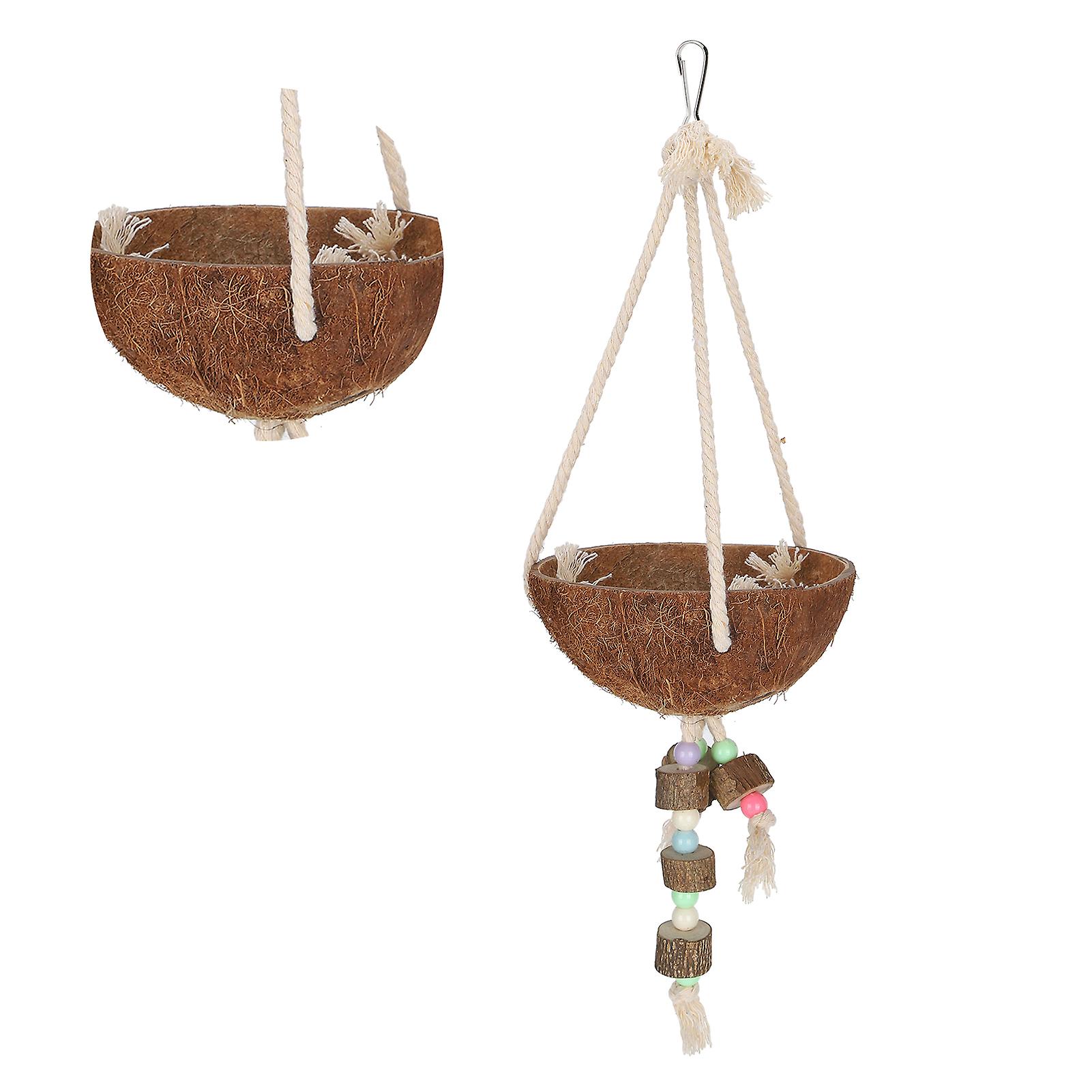 Nature Coconut Hanging Cage Bird Nest Shell Swing Parrot Biting Toy Pet Supplies