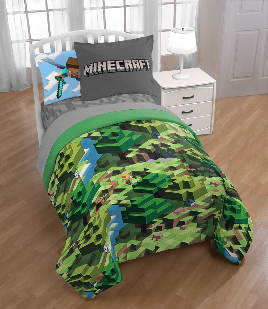 Minecraft Bag Kids Novelty Twin Bed-in-a-Bag, 100% Microfiber, Green