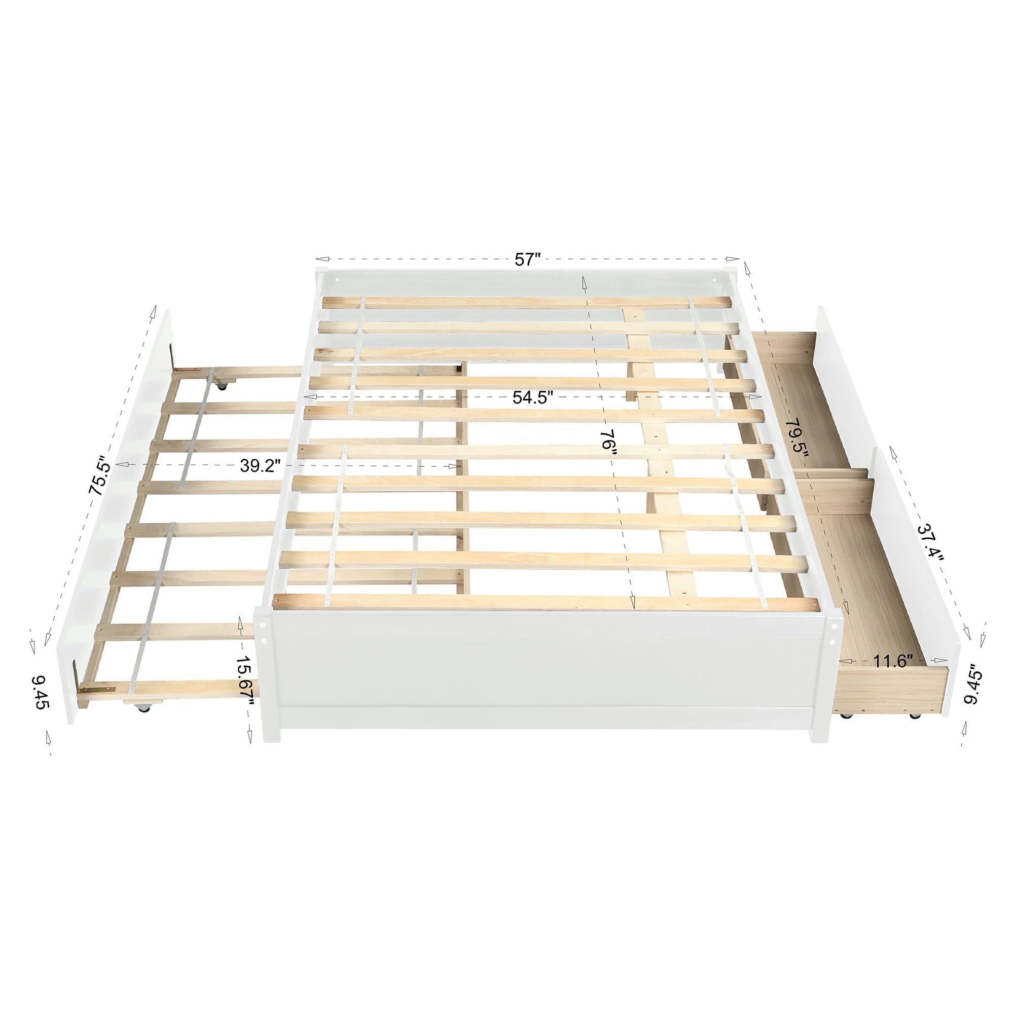 Bellemave Full Bed with Trundle and Storage, Solid Wood Full Size Platform Bed Frame with Drawers, Space-Saving Full Bed for Kids Teens and Adults (White)