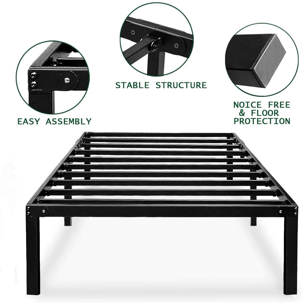 FOYUEE Twin Platform Bed Frame 14" Tall, No Box spring Needed with Storage for Kids Girls Boys, Black Metal