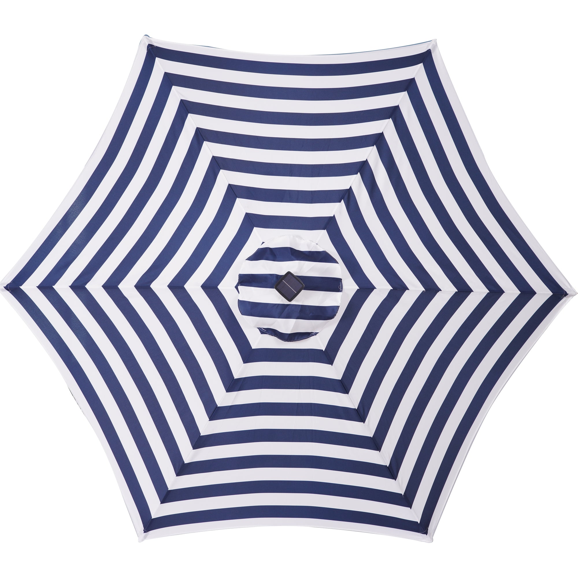 Carevas Outdoor Patio 8.7-Feet Market Table Umbrella with Push Button Tilt and Crank, Blue White Stripes With 24 Lights[Umbrella Base is not Included]
