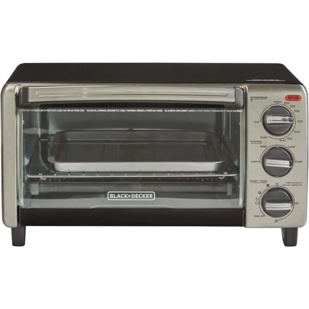 BLACK+DECKER 1150 W 4-Slice Black Stainless Steel Toaster Oven with Temperature Control TO1705SB