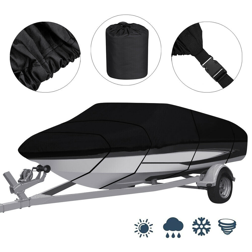 Trailerable Boat Cover， Waterproof Bass Boat Cover with Storage Bag Fit V-Hull， Tri-Hull， Fishing Boat， Runabout， Bass Boat， 17-19ft