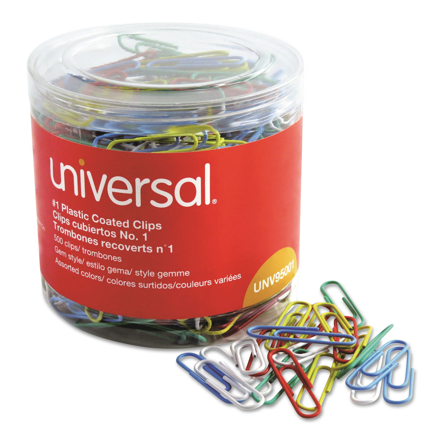 Plastic-Coated Paper Clips with One-Compartment Storage Tub by Universalandreg; UNV95001