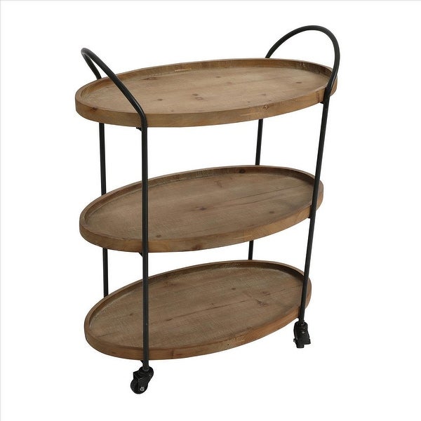 Kitchen Cart with 3 Tier Storage and Metal Frame - Brown and Black - 13.4 L x 23.84 W x 29.94 H Inches - - 36035095
