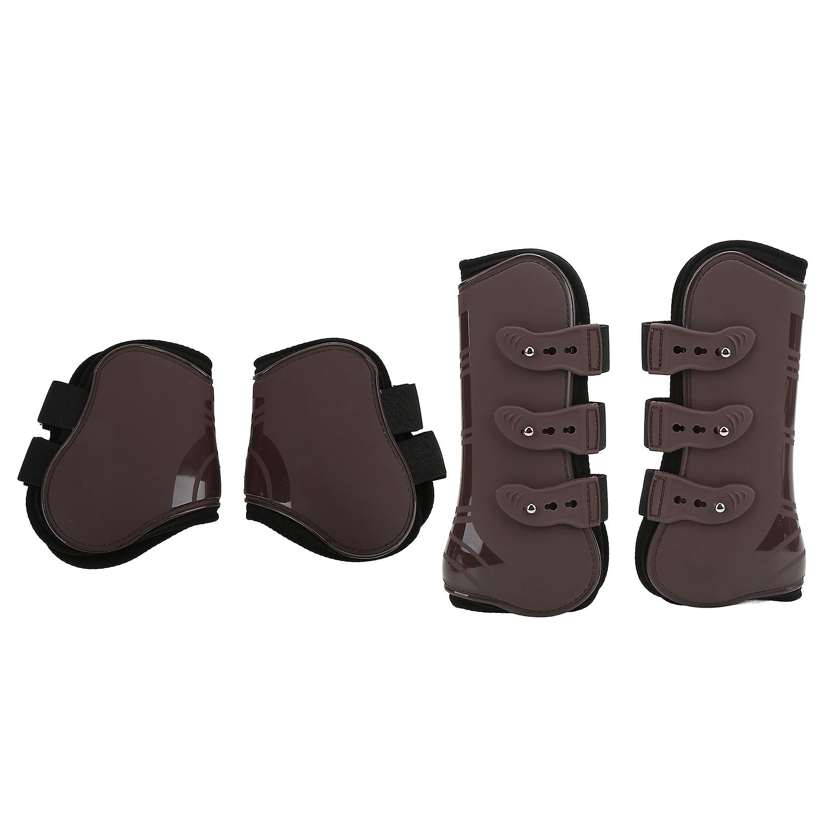 4pcs Horse Front Hind Leg Boots Pu + Neoprene Horse Tendon Brace Guards Horse Protection Gearsbrown Front And Hind Set L