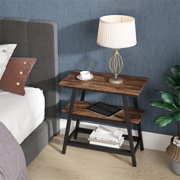 End Table， Side Table with 3-Tier Storage Shelf，