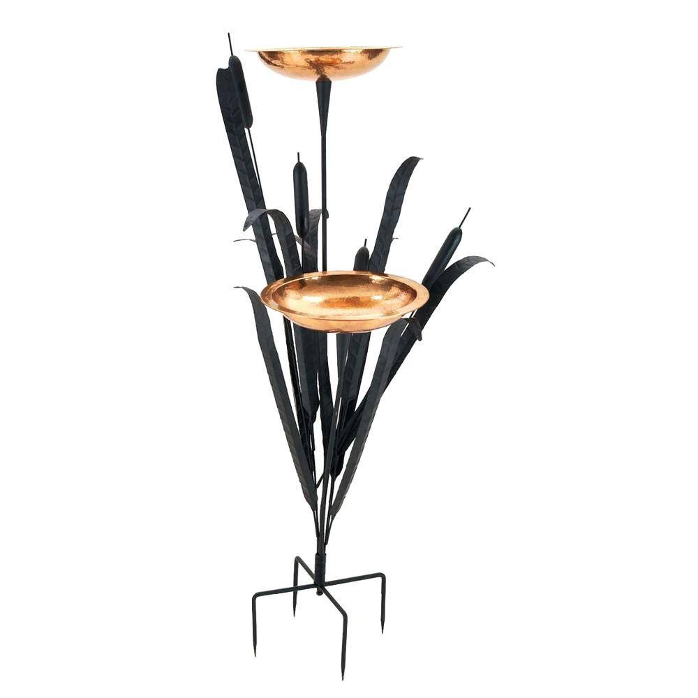 ACHLA DESIGNS 50 in. Tall Copper Double Cattail Birdbath with 2 Bowls and Stake CTBB-01