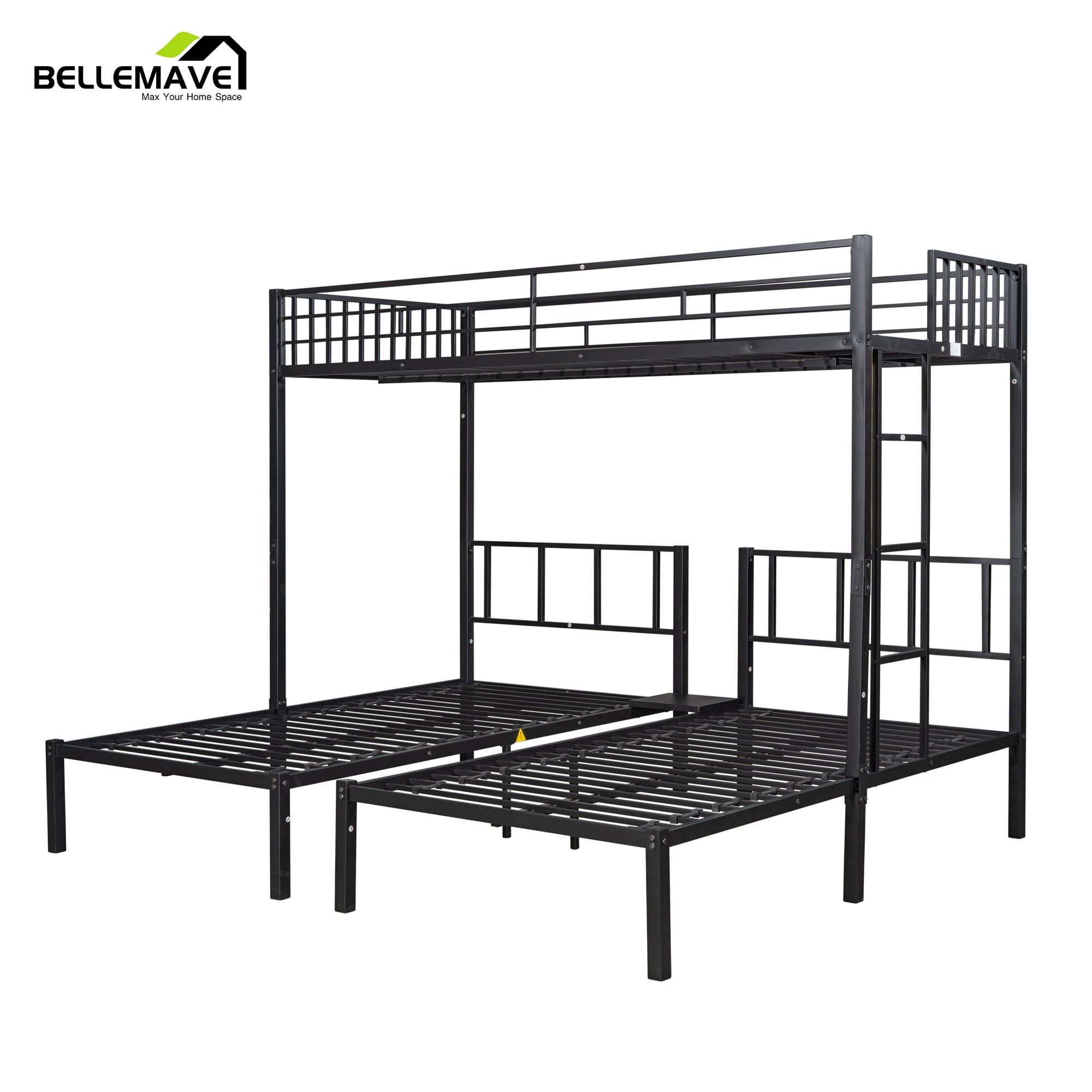 Bellemave Metal Triple Bunk Bed with Ladder, Twin over Twin over Twin Bunk Bed for Kids, Boys & Girls in Bedroom, Convert into 3 Twin Bed, Black