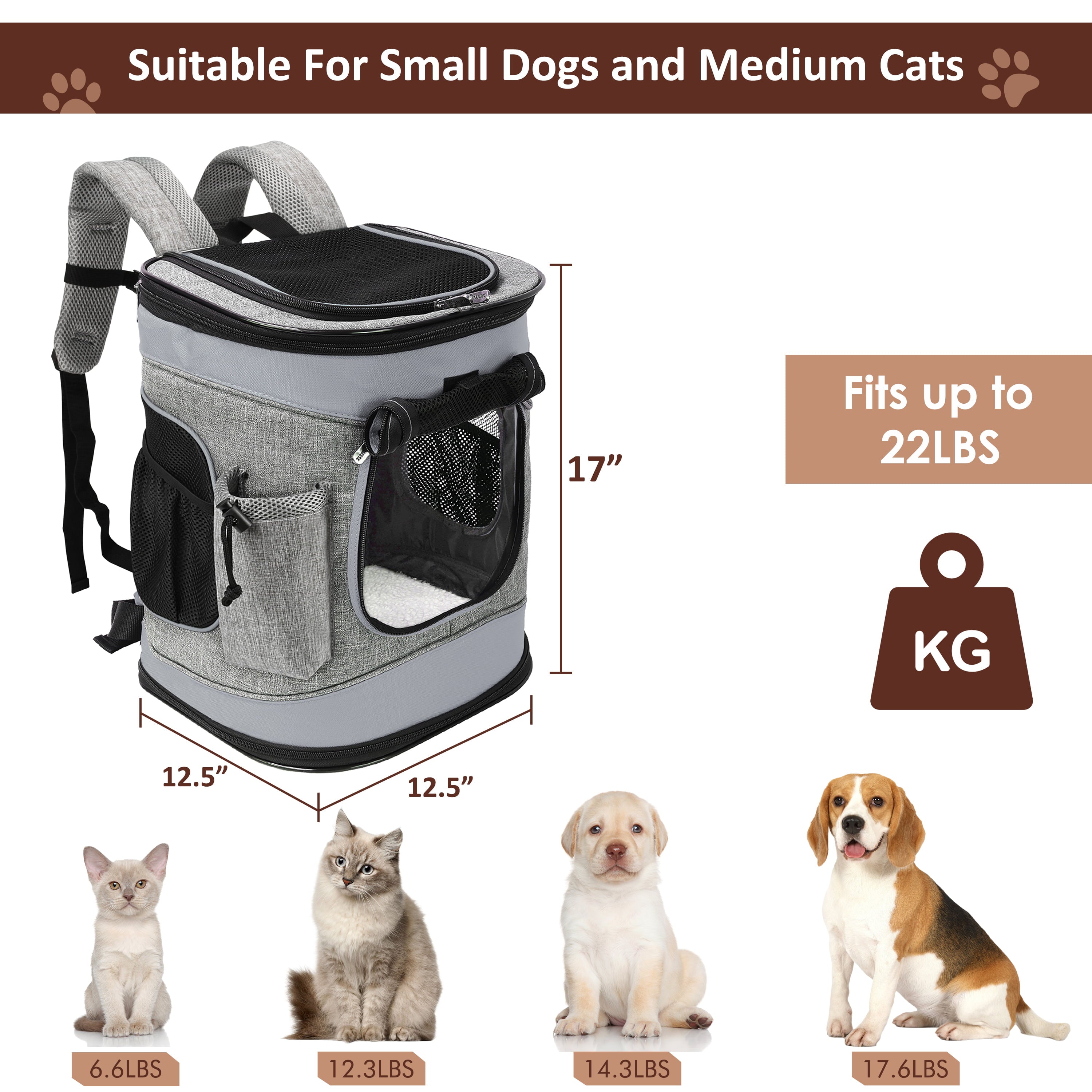 Deluxe Pet Carrier Backpack for Small Cats and Dogs |Two-Sided Entry Airline-Approved， Padded Back Support Travel Carrier for Hiking， Walking， Cycling and Outdoor
