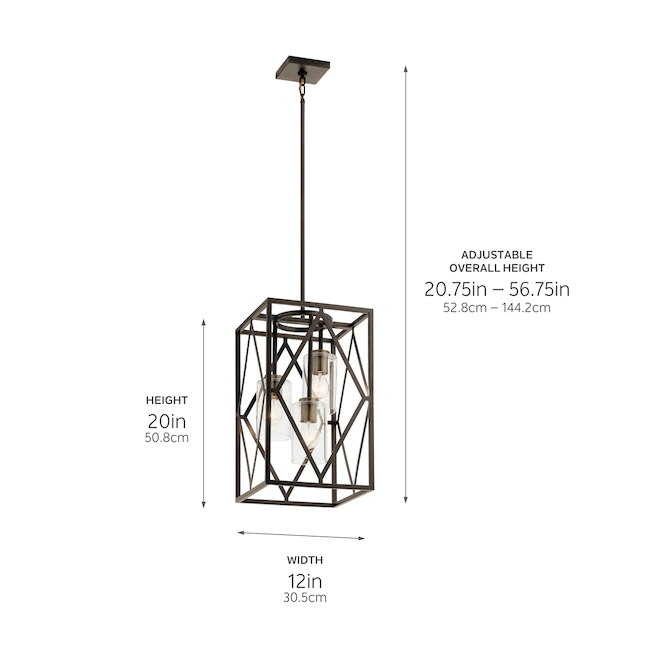 Kichler 82316 Solander 3-Light Olde Bronze Traditional Clear Glass Geometric Pendant Light