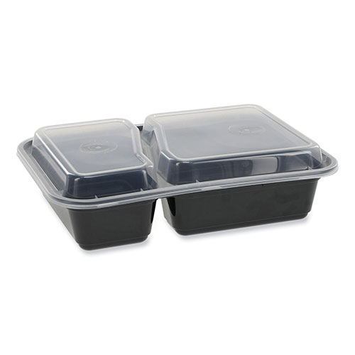 Pactiv Newspring VERSAtainer Microwavable Containers | Rectangular， 2-Compartment， 30 oz， 6 x 8.5 x 2.5， Black