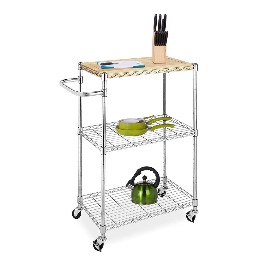 Gzxs Kitchen Storage Microwave Rack Cart on Caster Wheels with Adjustable Shelves 3-Tier  Kitchen and Microwave Cart Wood and Chrome