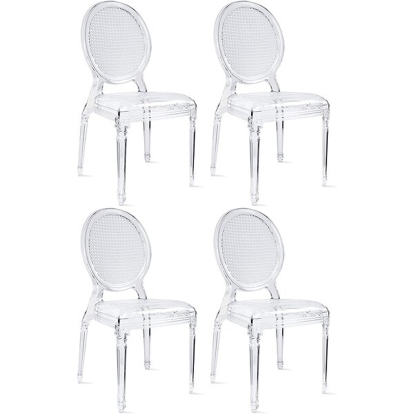 Set of 4 Designer Stacking Clear Side Dining Room Molded Patio Chair Transparent Armless Crystal Lucite Kitchen Work
