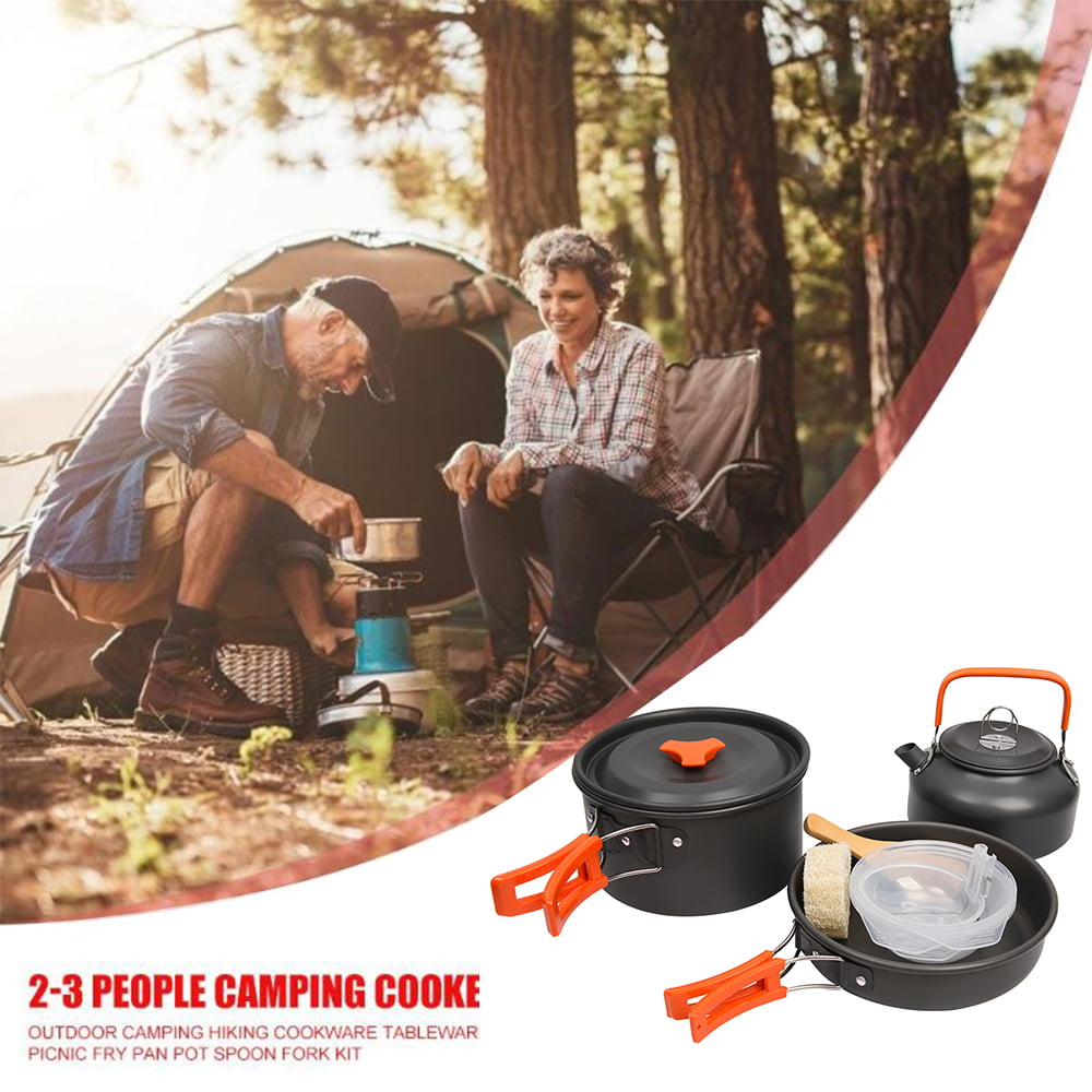 Willstar 10Pcs Outdoor Camping Hiking Cookware Cooking Kit Picnic Travel Bowl Pot Pan Set Non-stick Aluminum Camping Pots and Pans Set