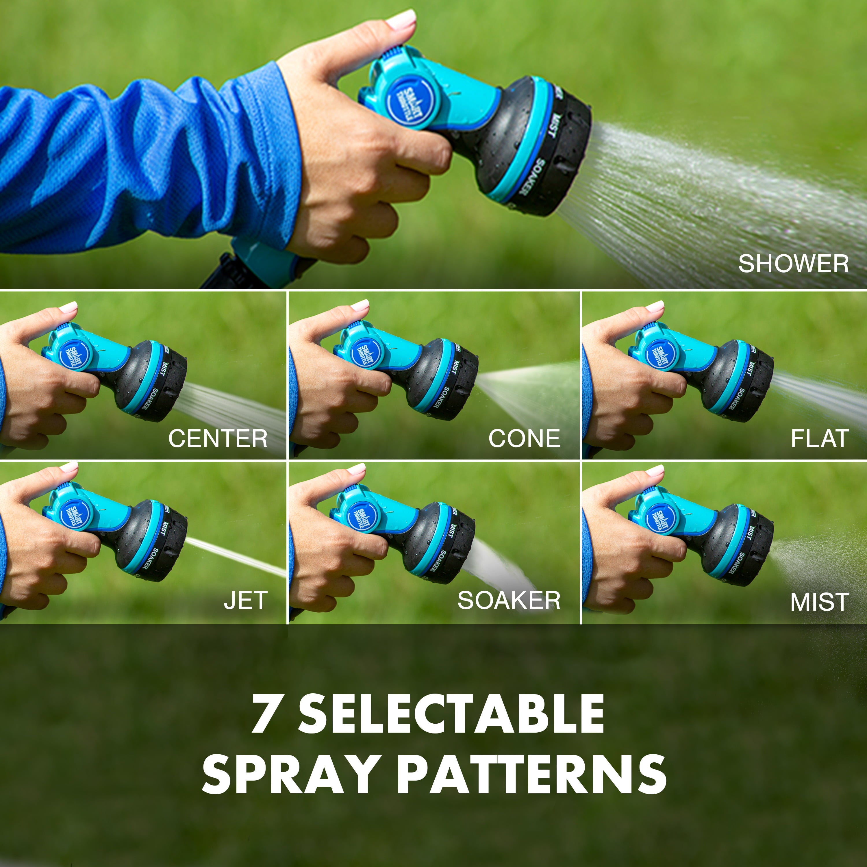 Aqua Joe Heavy-Duty Multi-Function Hose Nozzle W/ Smart Throttle， 7 Spray Patterns