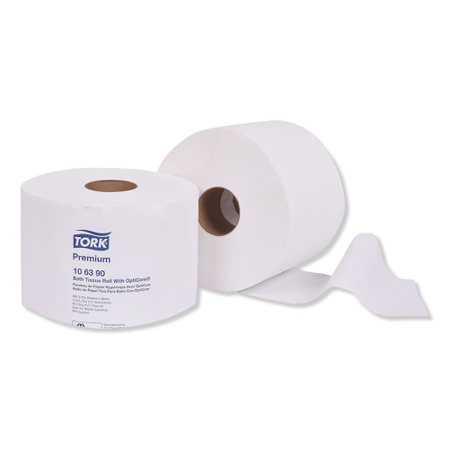 Tork Premium Bath Tissue Roll with OptiCore， Septic Safe， 2-Ply， White， 800 Sheets/Roll， 36/Carton (106390)